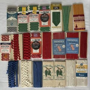 Vtg BABY Rick Rack Lot of 13 NIP & 9 Partial Red Green Blue White, Medium & Mini